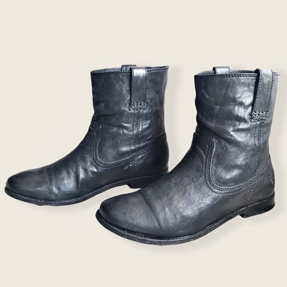 Frye Anna Shortie Black Leather Cute Casual Streetwear Pull On Ankle Booties - Picture 11 of 16